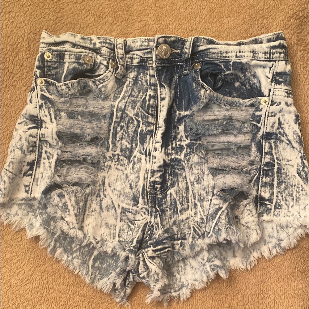 Distressed Blue Denim Jean Shorts